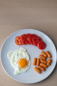 High angle view of breakfast served on table