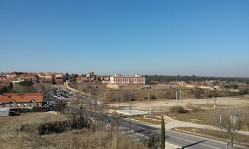 Panoramic view of city against clear sky