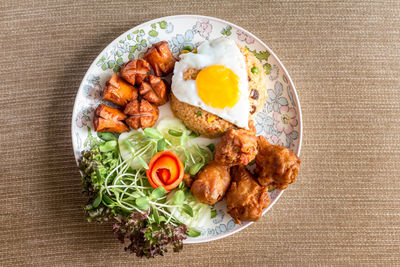 Directly above shot of breakfast served on table