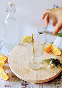 Close-up of drink in glass on table