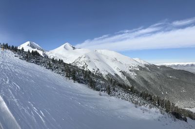 Scenic view of snowcapped mountains against sky