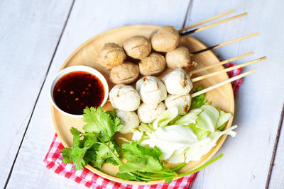 High angle view of food in bowl on table