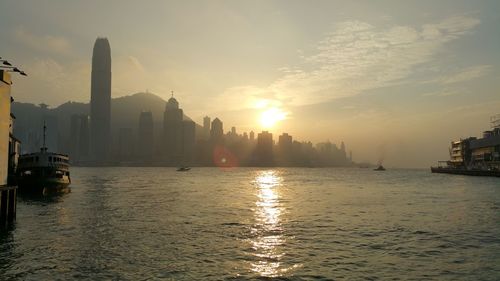 View of city at sunset