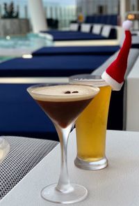 Close-up of beer in glass on table