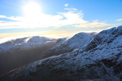 Scenic view of snowcapped mountains against sky