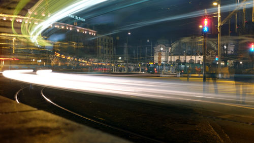 Light trails on street at night