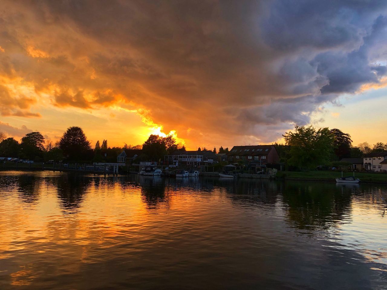 SCENIC VIEW OF LAKE AT SUNSET