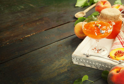 High angle view of orange on table