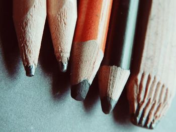 High angle view of pencils on table