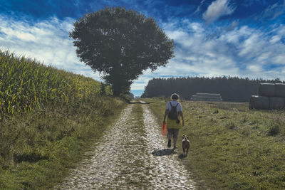 Woman walking the dog