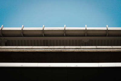 Low angle view of building against clear blue sky