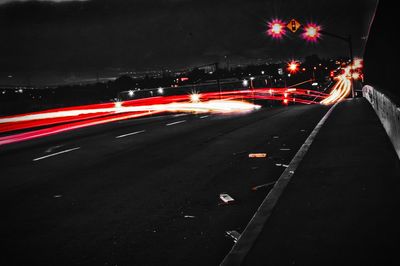 Light trails on road at night