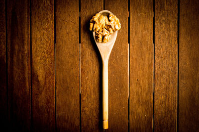 Directly above shot of cake on wooden surface