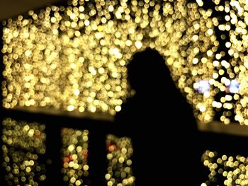 Silhouette of woman looking through window