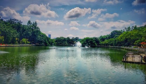 Scenic view of lake against sky