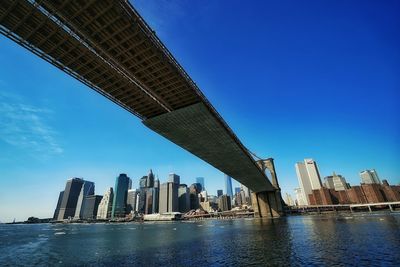 Low angle view of modern buildings against blue sky