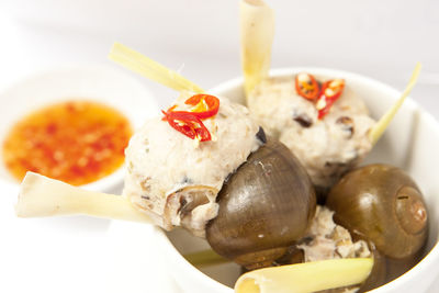 Close-up of served food in plate