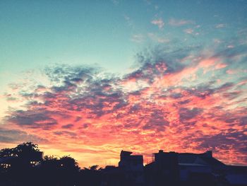 Low angle view of silhouette trees against sky during sunset