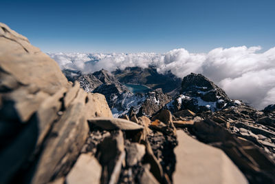 Scenic view of snowcapped mountains against sky