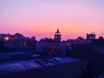 View of buildings in city during sunset