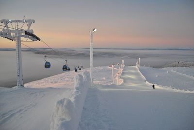 Sunset upon ski resort in levi 