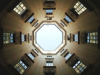 Low angle view of skylight in building