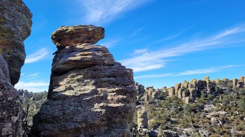 Low angle view of rock formation against sky