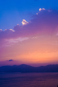 Scenic view of sea against romantic sky at sunset