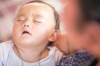 Close-up portrait of cute baby boy