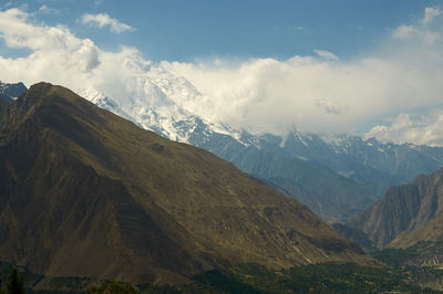 Scenic view of snowcapped mountains against sky