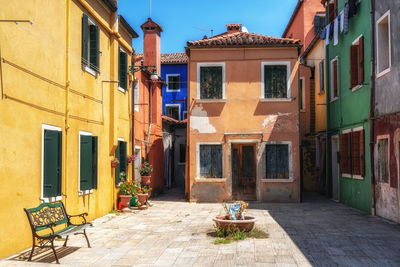 Brightly multi coloured houses in burano, italy. famous island nearby venice, italy