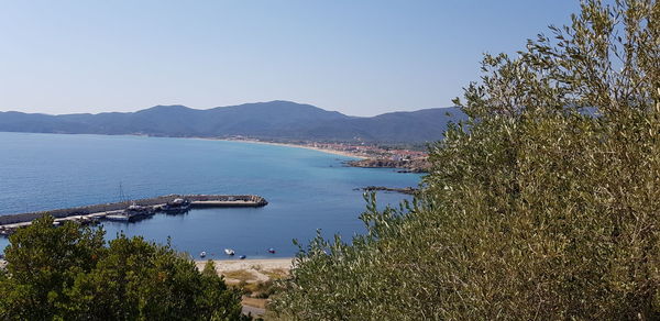 Scenic view of sea against clear sky