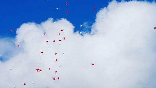 Low angle view of balloons against sky