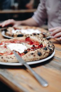 Close-up of pizza on table