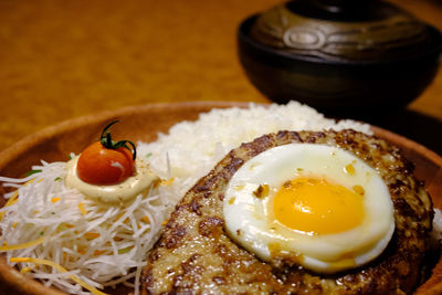 Close-up of breakfast served on plate