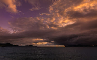 Scenic view of sea against dramatic sky