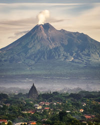 High angle view of temple against cloudy sky