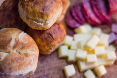 Close-up of food on cutting board at table