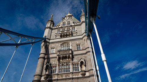 Low angle view of traditional building against blue sky