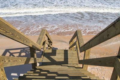 High angle view of staircase at beach