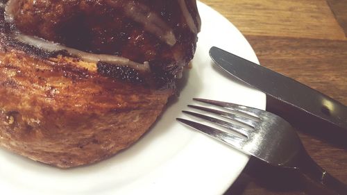 Close-up of cake in plate on table