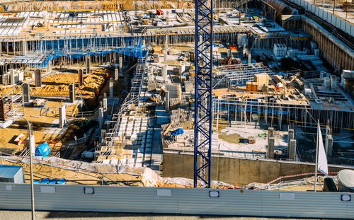 High angle view of buildings in city