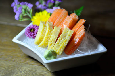 Close-up of dessert in plate on table