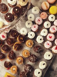 High angle view of candies in container