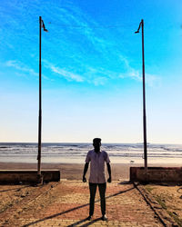 Rear view of man standing on beach