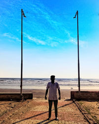 Rear view of man standing on beach