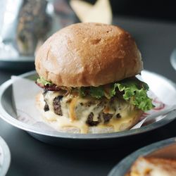 Close-up of burger in plate