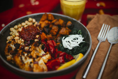 High angle view of meal served in plate