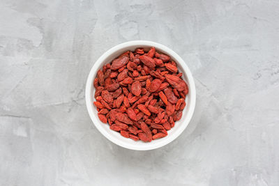 High angle view of food in bowl on table