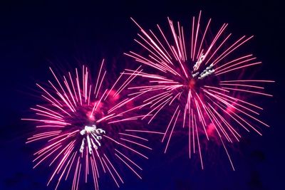 Low angle view of firework display at night